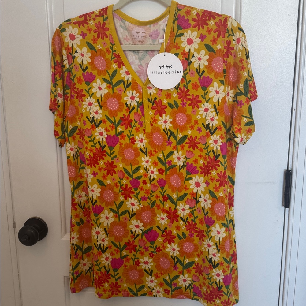 Little Sleepies womens Floral V-Neck Pajama Top Golden Yellow Large - Picture 2 of 5